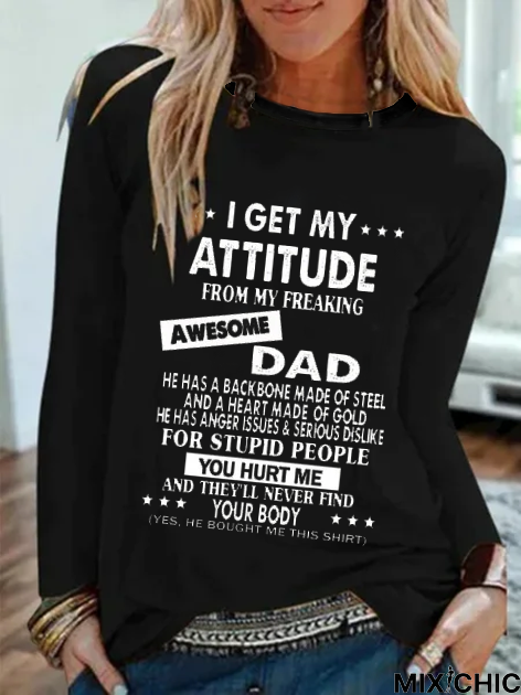 I Get A Awesome Dad Print Crew Neck T-shirt