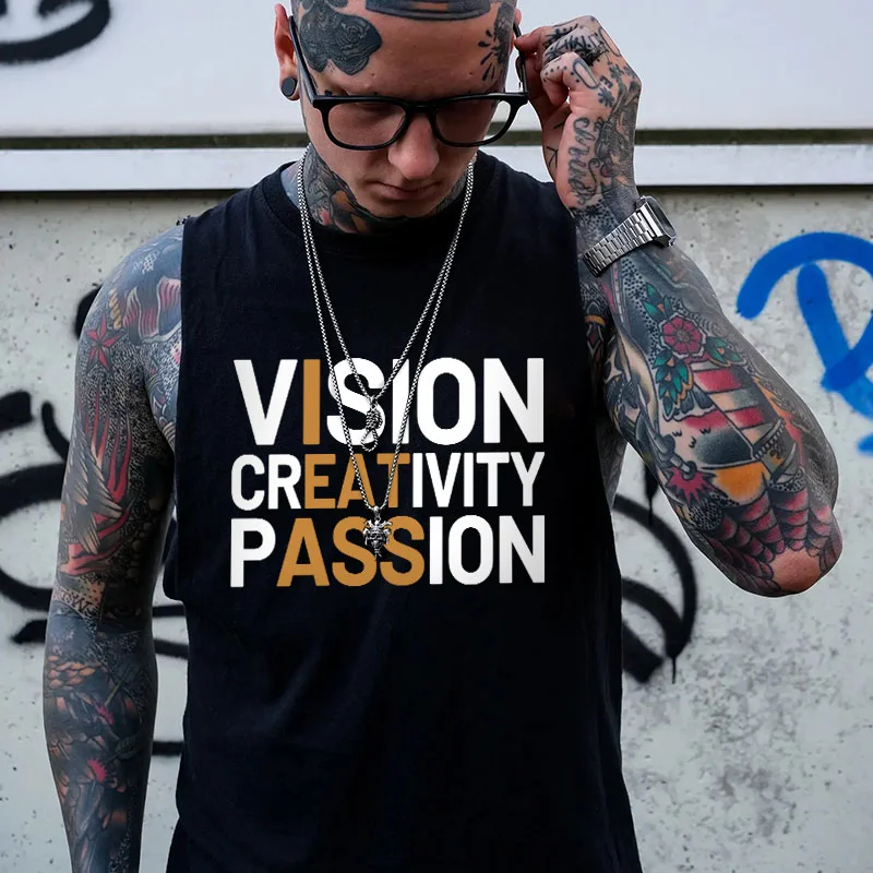 VISION CREATIVITY PASSION Black Print Vest