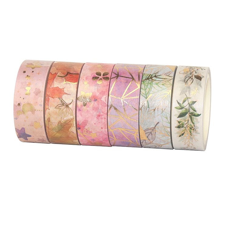 JOURNALSAY 6 Pcs/Set Flower Plant Gold Foil  Masking Tape