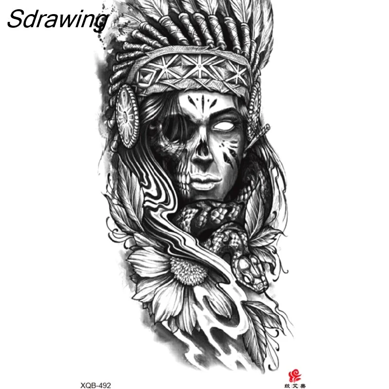 Sdrawing Waterproof Lasting Temporary Tattoo Flower Arm Tattoo Stickers Dark Hot Girl Snake Tiger Lion Fake Tattoo for Women Gifts 328-0