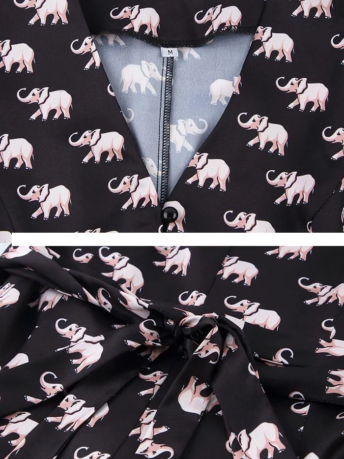 Fashion Sexy V-neck Lantern Sleeve Satin Printed Dress