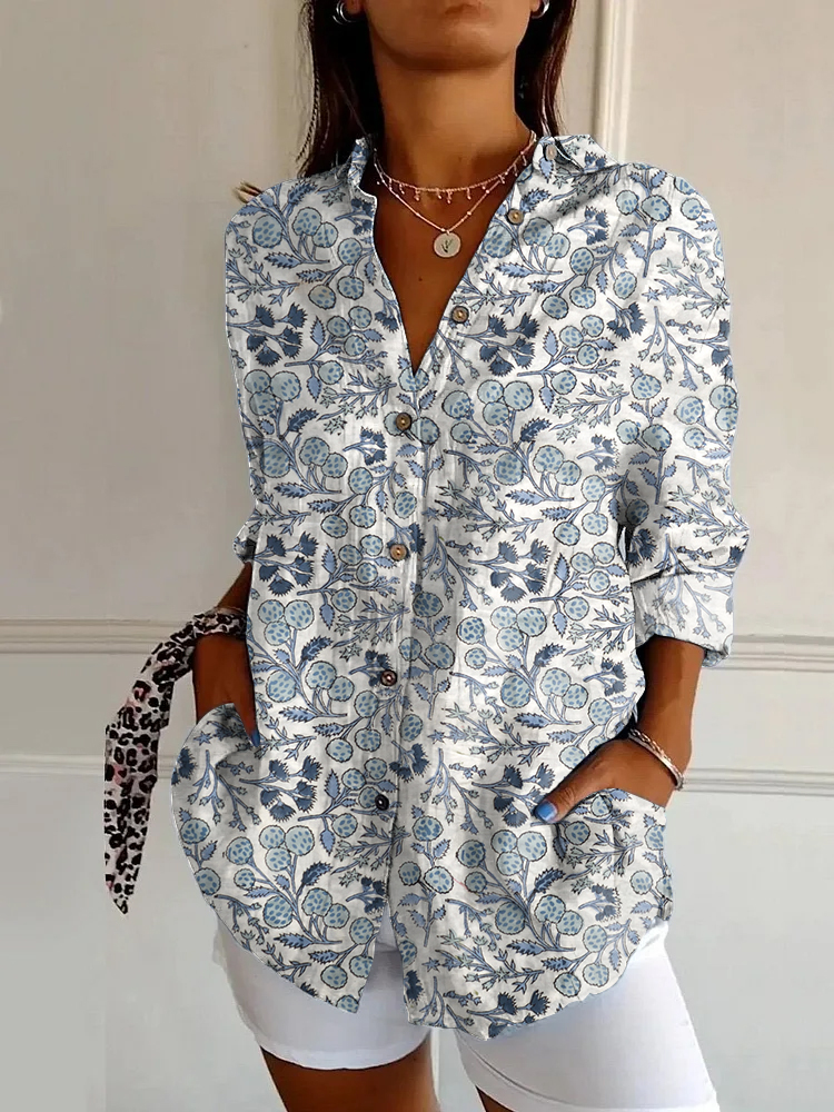 Vintage Indian Floral Print Long Sleeve Shirt