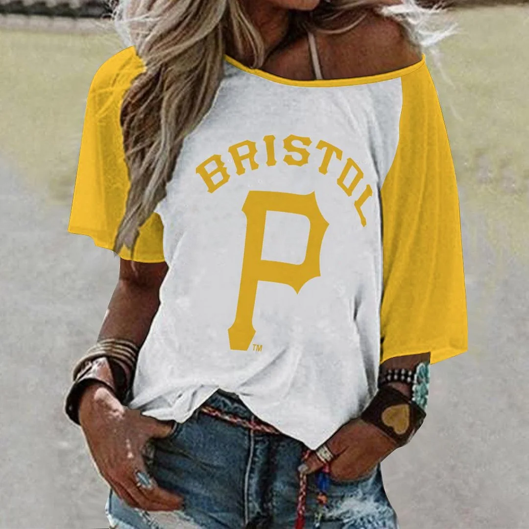 Shoulder Off  Loose Short Sleeve Casual T-shirt for Women Printed with Pattern,Yellow,White,Black