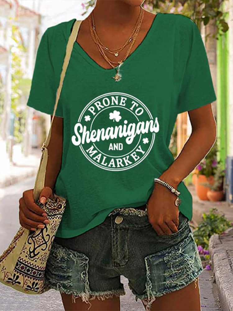 Comstylish Prone To Shenanigans And Malarkey Casual V-Neck T-Shirt