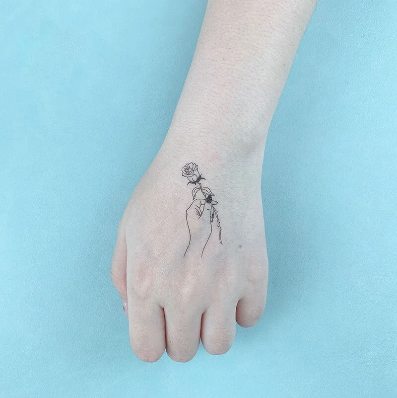 Tattoo sticker Temporary Drawing small Black White sketch Flowers flash Tatoo Body Art Fake Water Transfer Stickers to kid girl