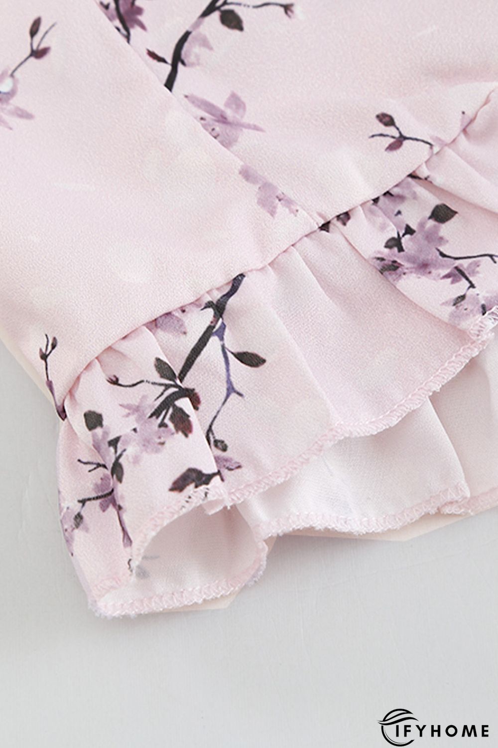 Pink Floral Print Ruffle Hemline Wrap Mini Dress | IFYHOME