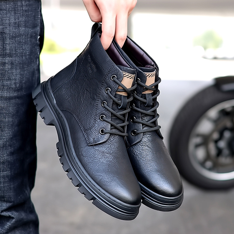 Men's Outdoor Fleece Warm Shoes Leather Boots Snow Boots Work Boots Martin Boots