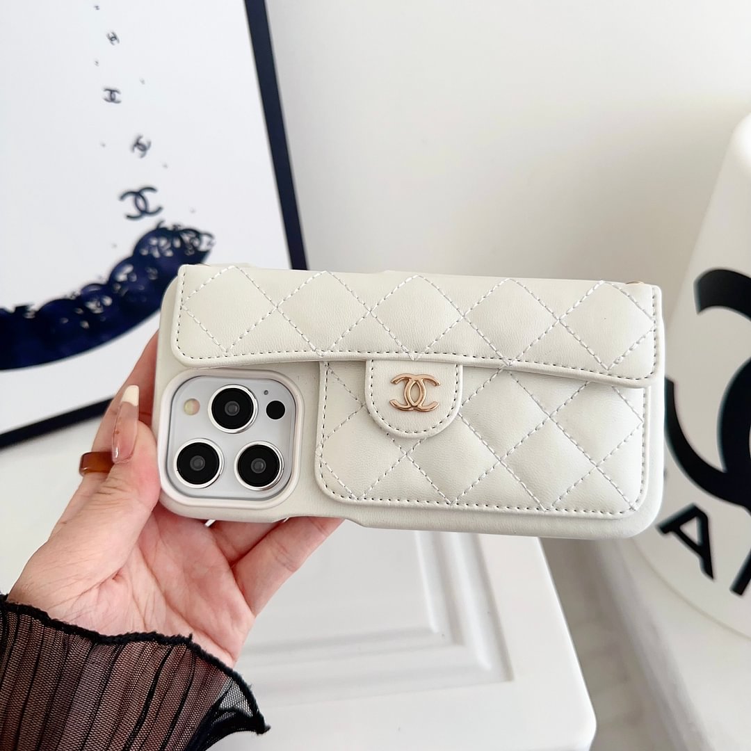 Chanel Official Hand Chain Cardholder Leather iPhone Case Crossbody Cord