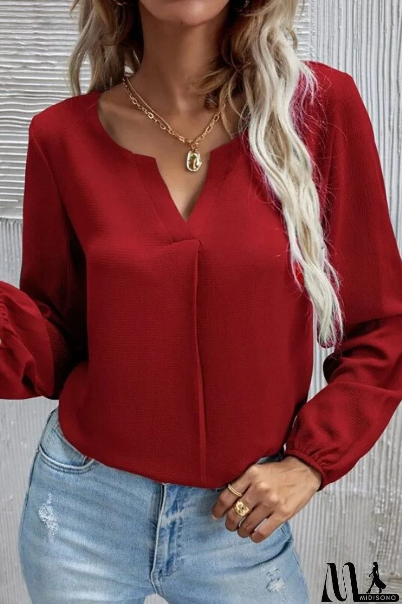 MidiSono - V Neck Long Sleeve Blouse
