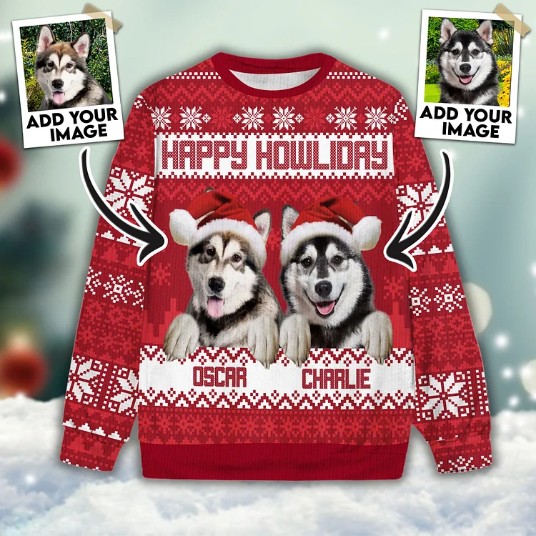 Custom Pet Unisex Sweater All Over Print Happy Howliday Rose Color