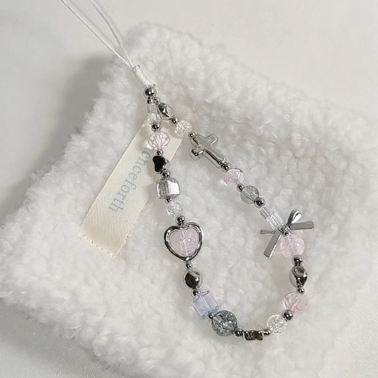 Pink and Silver Beaded Charm Chain with Y2K Aesthetic for DIY Phone Charms, Bag Chains, and Keychains