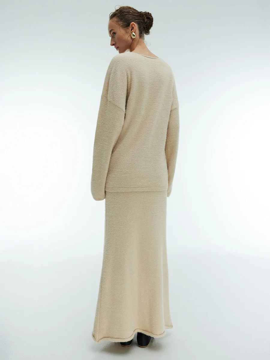 Churchf Churchf Mink Wool Sweater Suit Female Autumn And Winter Commute Simple Knit V-Neck Sweater Half Body