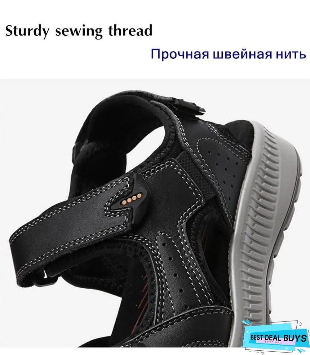 Men's Genuine Leather Beach Sandals Summer Gladiator Outdoor Shoes