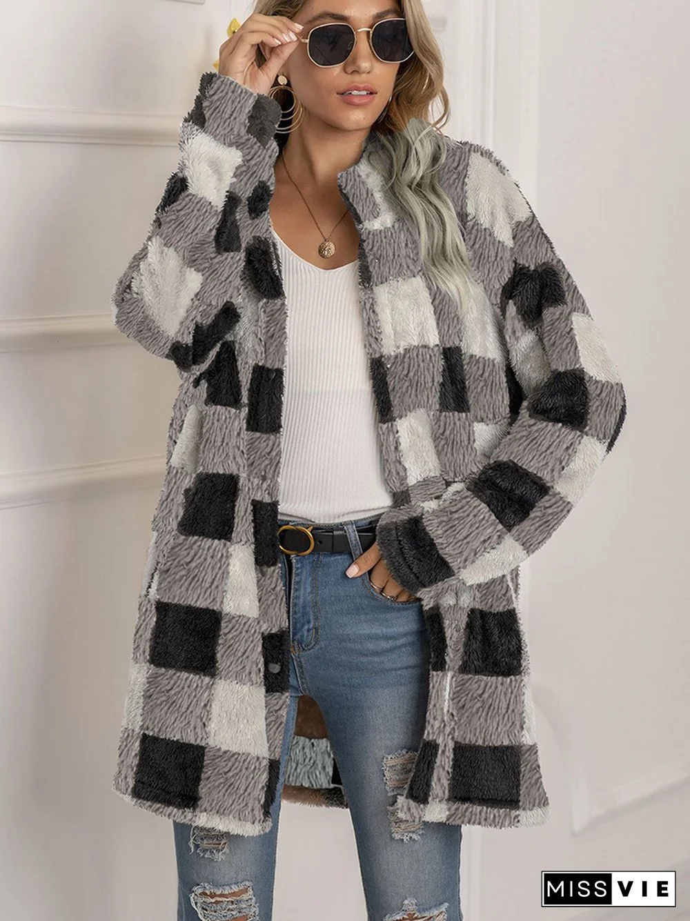 Autumn And Winter New Fashion Plaid Coat Women's Long-sleeved Wool Coat Long Coat