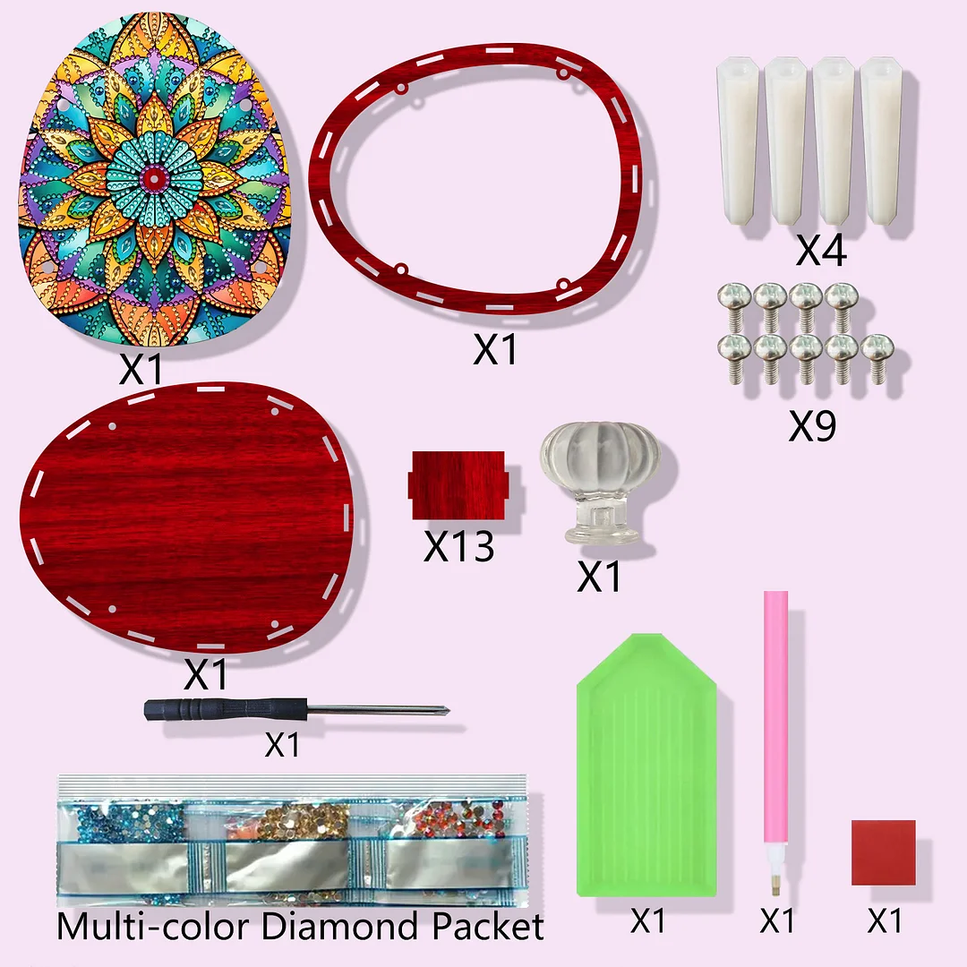 Mandala DIY Diamond Art Crystal Painting Storage Box Egg-Shaped Wood Container