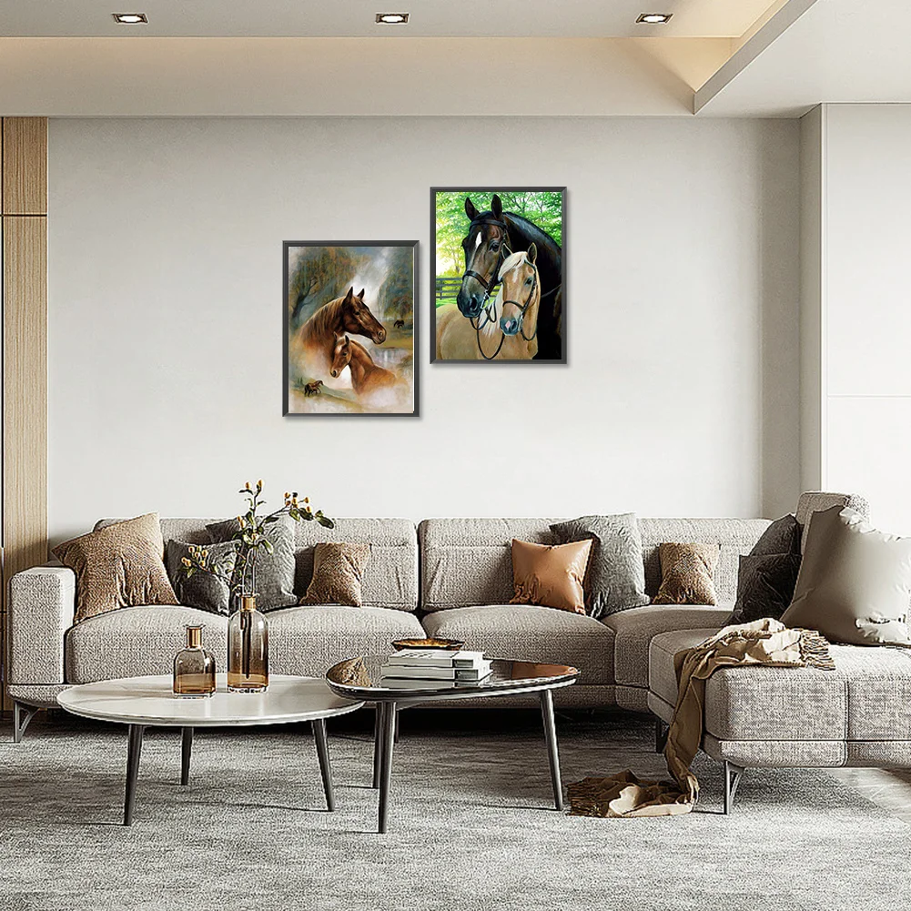 2pcs Diamond Painting - Full Round Drill - Horse(Canvas|30*40cm)