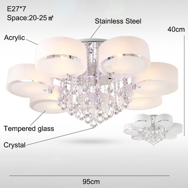 Modern Crystal Ceiling Lights Living Fashionable Design Light Dining  Changeable Led Ceiling Lamp Bedroom White Shade Acrylic