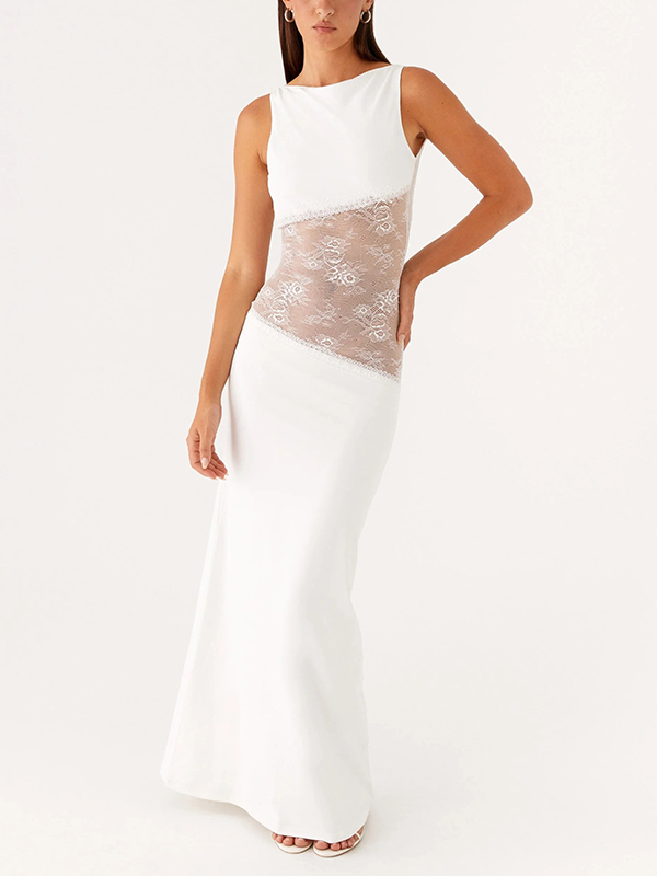 Back Cut Out Lace Patchwork Sleeveless Maxi Dress