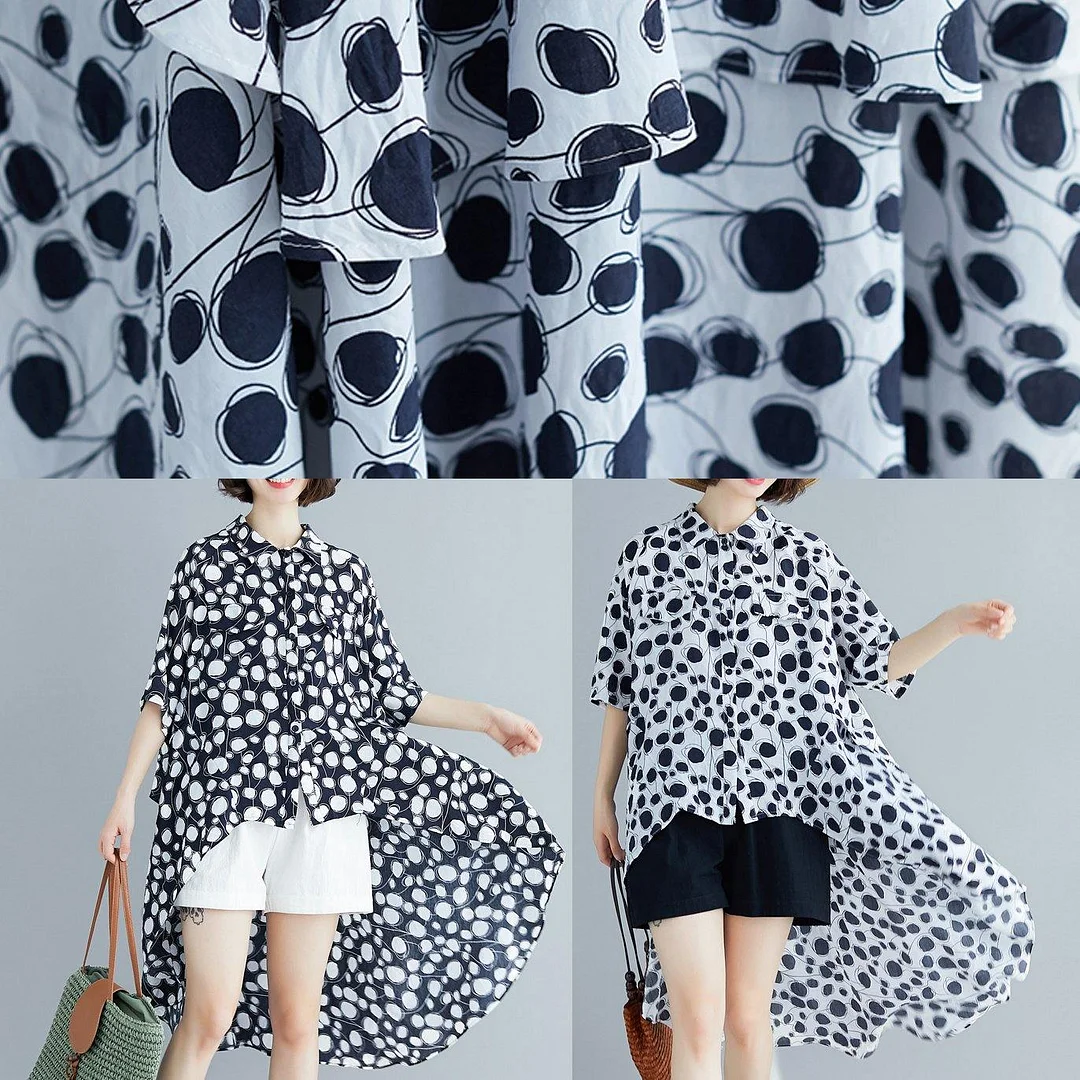 Beach lapel asymmetric chiffon clothes For Women Boho white dotted shirt Summer