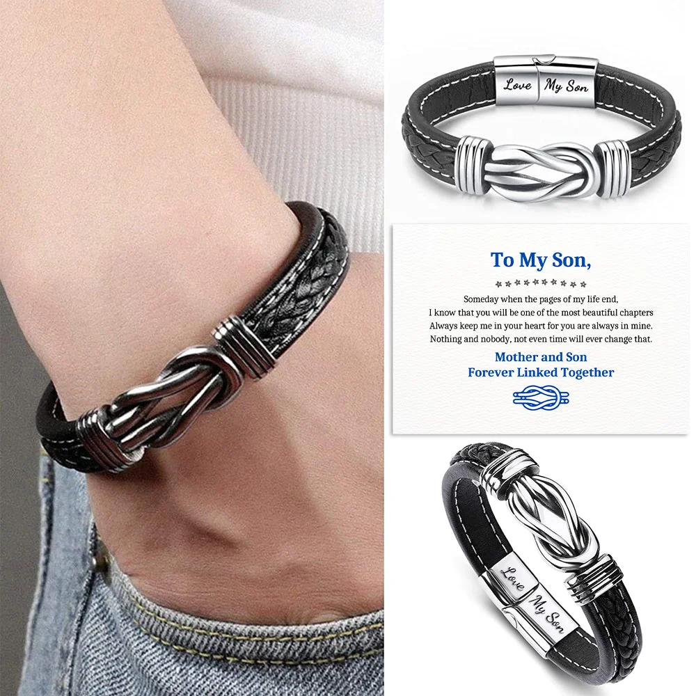 “Mother And Son Forever Linked Together" Braided Leather Bracelet
