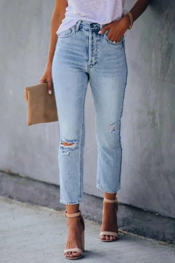 Fashion Casual Broken Holes Stretch Jeans