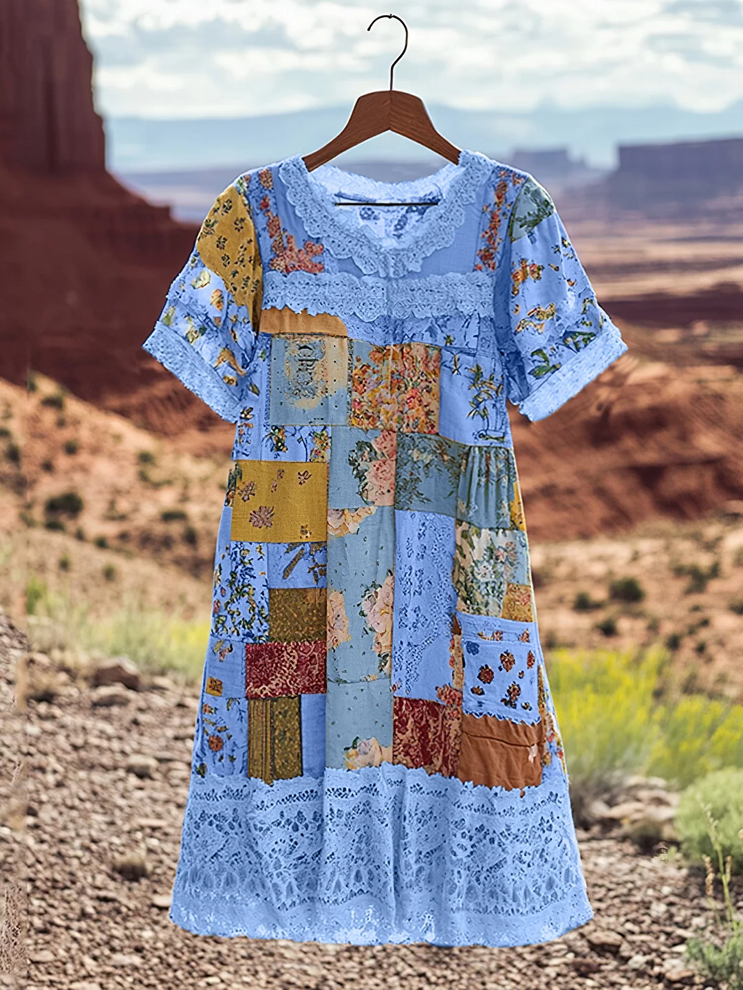 Vintage Floral Patchwork Comfortable Short-sleeved Dress