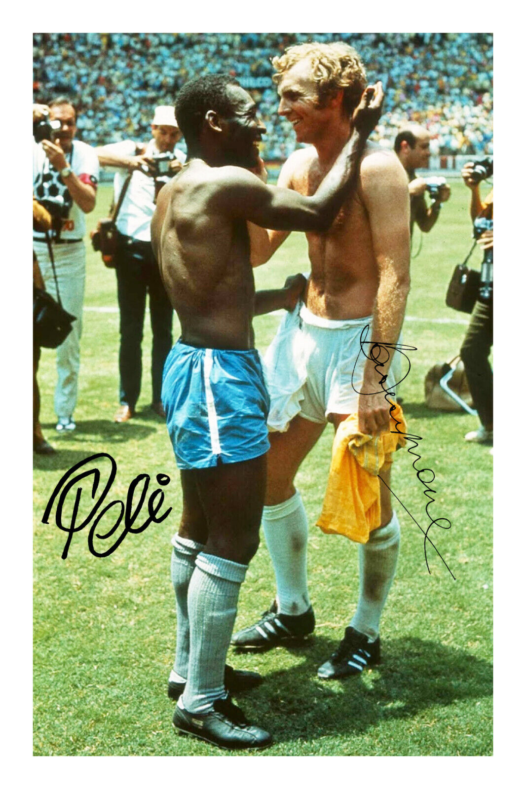 Pele & Bobby Moore Signed A4 Photo Poster painting Print Autograph Football England Brazil