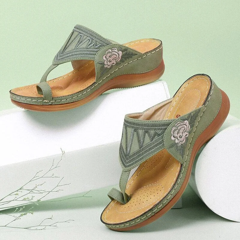 Women Wedge Shoes Soft Sole Vintage Ladies Sandals Embroidery Flower ...