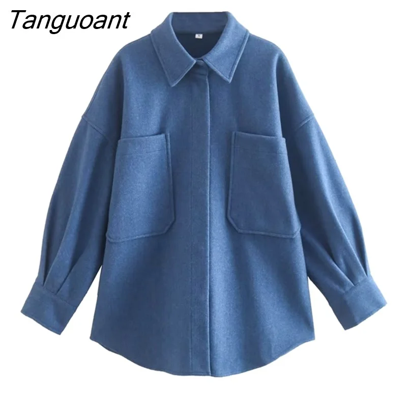 Tanguoant Autumn Winter Women Jacket Long Sleeves Lapel Collar Solid Oversized Warm Thicken Women Coat Fashion High Street Tops