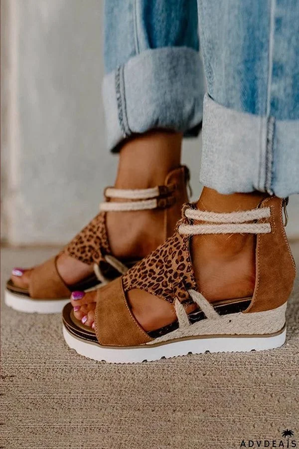 Straw Strap Wedge Sandals