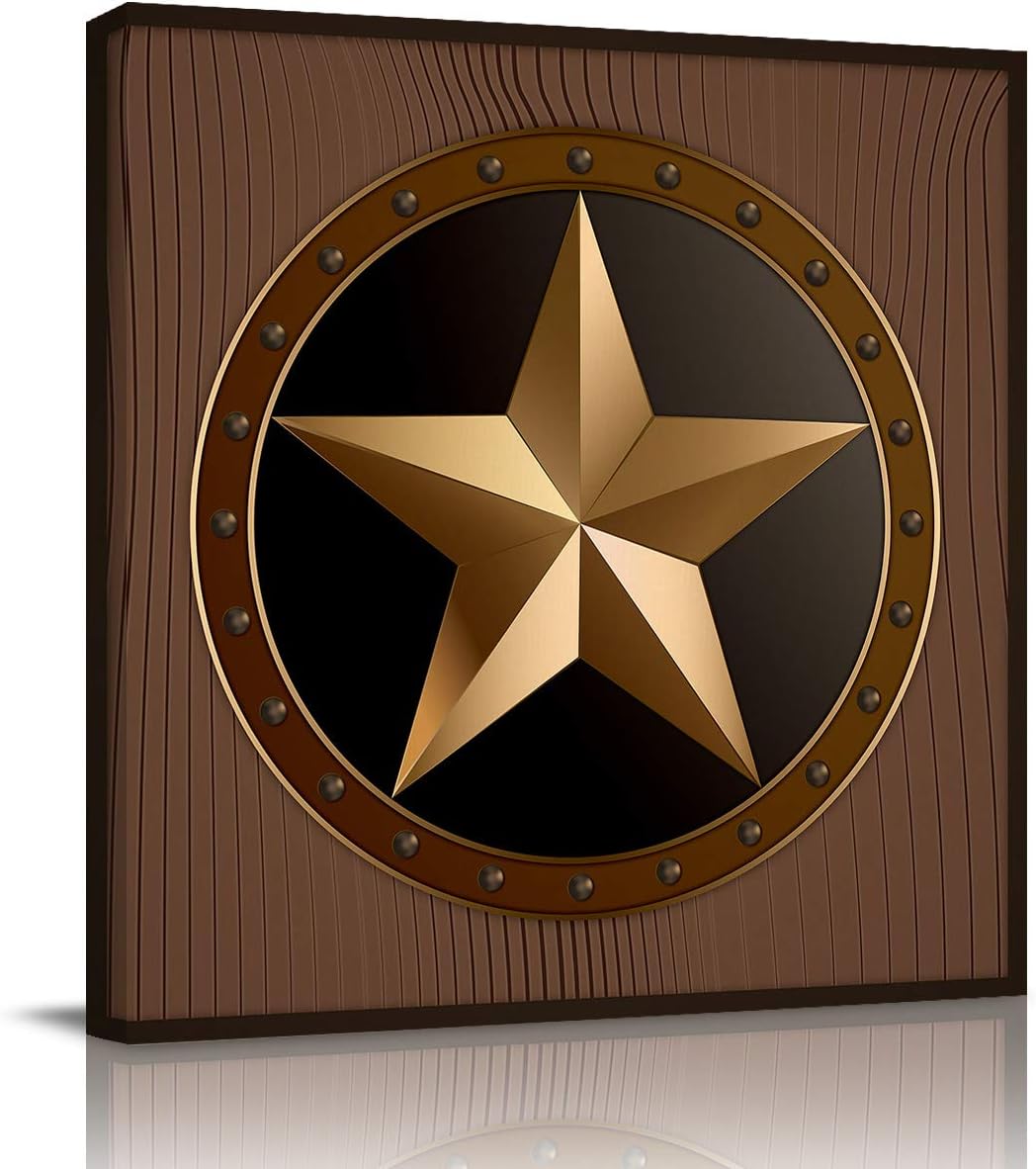 Canvas Wall Art for Living Room Five-Star Badge Wood Background Picture Framed Wall Decor Picture Painting Prints for Holiday Bedroom Bathroom Framhouse Office Kitchen Home Decoration, 8 inch x8 inch  8 x 8 in