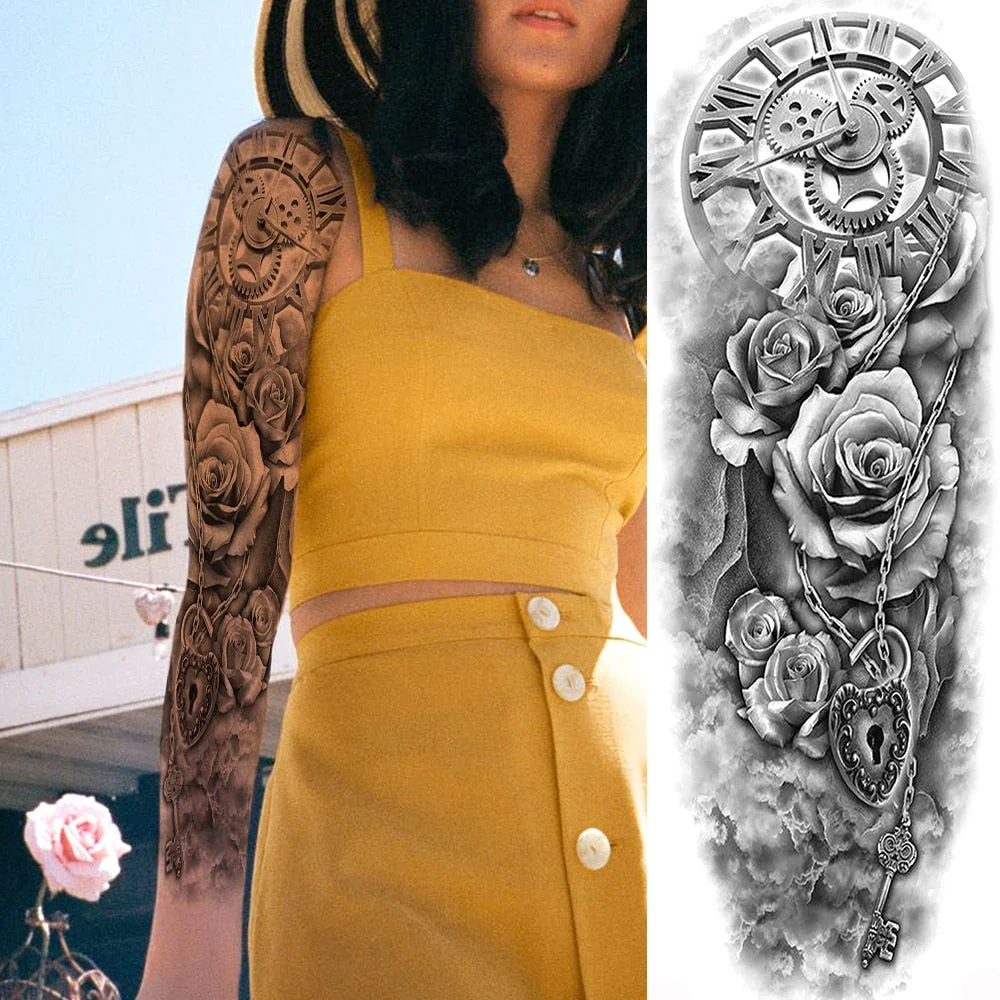 Sexy Wolf Full Flower Arm Temporary Tattoo Stickers For Men Body Art Sleeve Tattoo Decals Girl Women Waterproof Tatoo Fox Legs