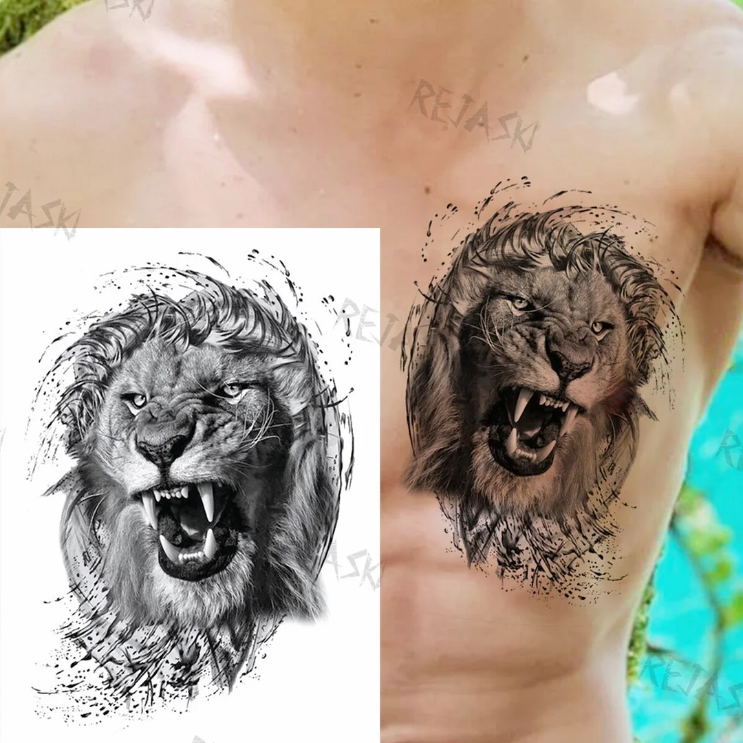 Sdrawing Tiger King Creative Temporary Tattoos For Men Adults Wolf Bowknot Owl Lion Forest Fake Tattoo Sticker Chest Arm Tatoos DIY