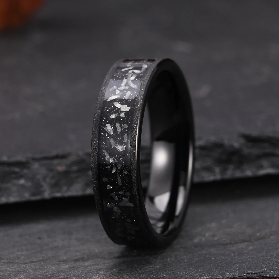 6MM Couple Tungsten Carbide Rings Mens Womens Meteorite-set Electroplated Black Sandblasted Wedding Bands