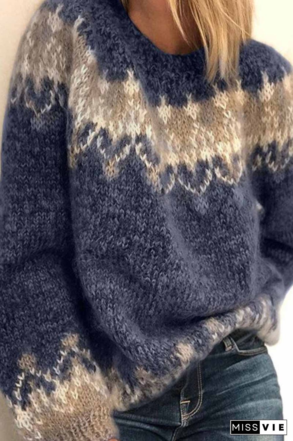 Loose knitted Contrast Sweater ( 3 Colors )