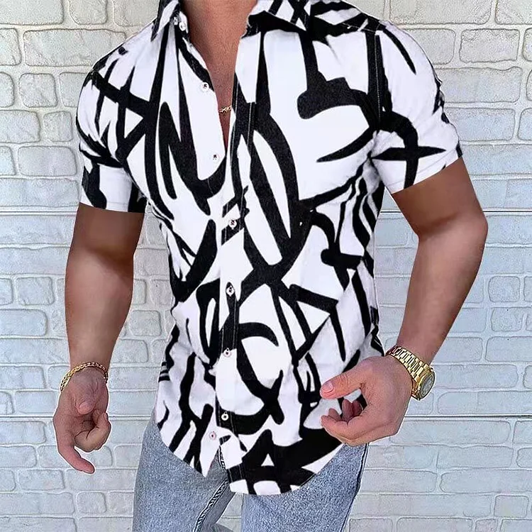 Summer Casual Turn-down Collar Streetwear Short Sleeve Men's Shirts at Hiphopee