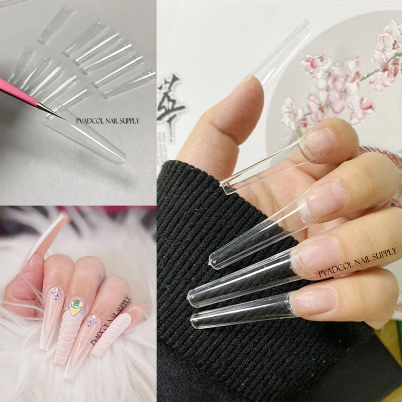 XXL Coffin Nail Tips Half Cover Extra Long C Curve Acrylic Extension Builder False Nails DIY Press On Tips Manicure Salon Supply-Nail Inspo