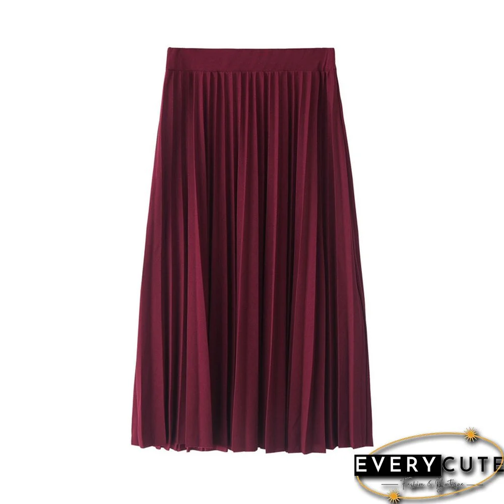 Spring And Autumn New Fashion Women's High Waist Pleated Solid Color Half Length Elastic Skirt Promotions Lady Black Pink