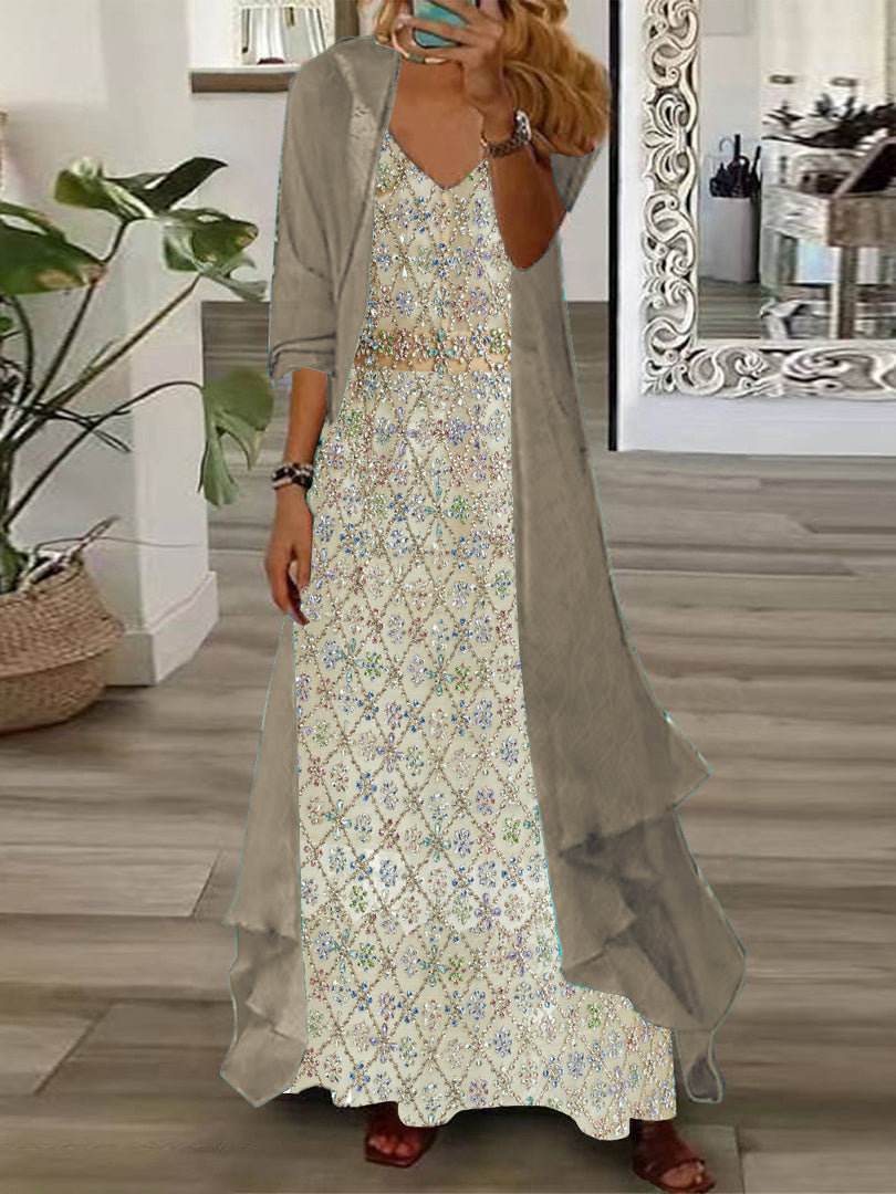 Women Half Sleeve V-neck Solid Color Dress