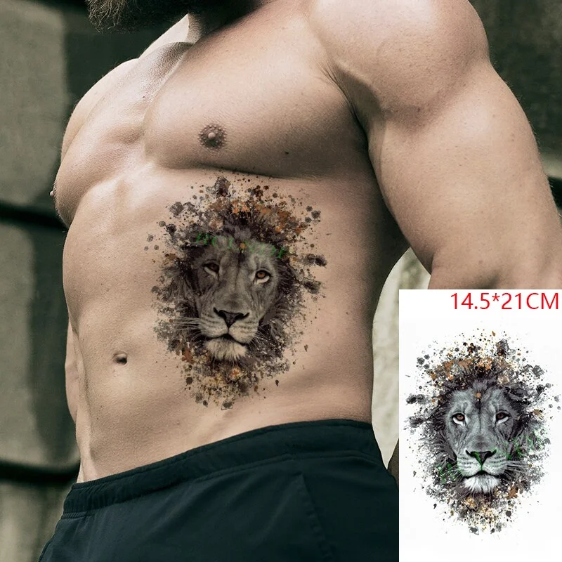 Sdrawing Temporary Tattoo Sticker Red Rose Dragon Lion Tiger Animal Tatto Stickers Flash Tatoo Fake Tattoos for Men Women