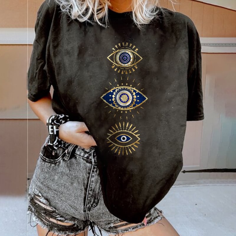   Evil Eyes Printed Loose T-shirt Designer - Neojana