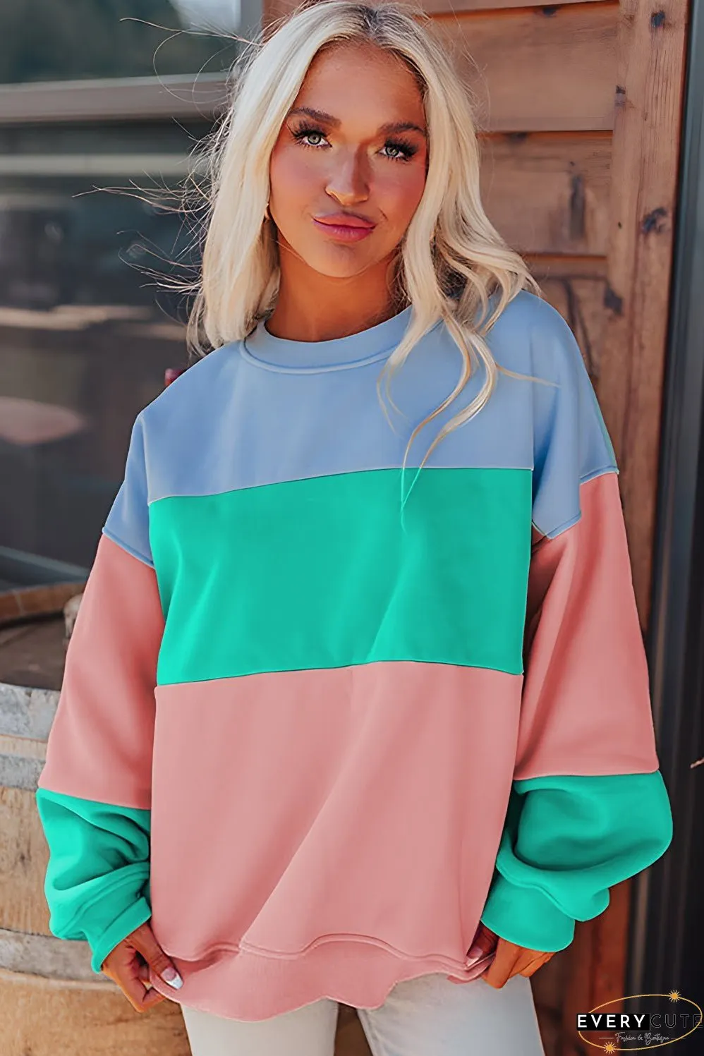 Blossom Colorblock Patchwork Drop Shoulder Sweatshirt