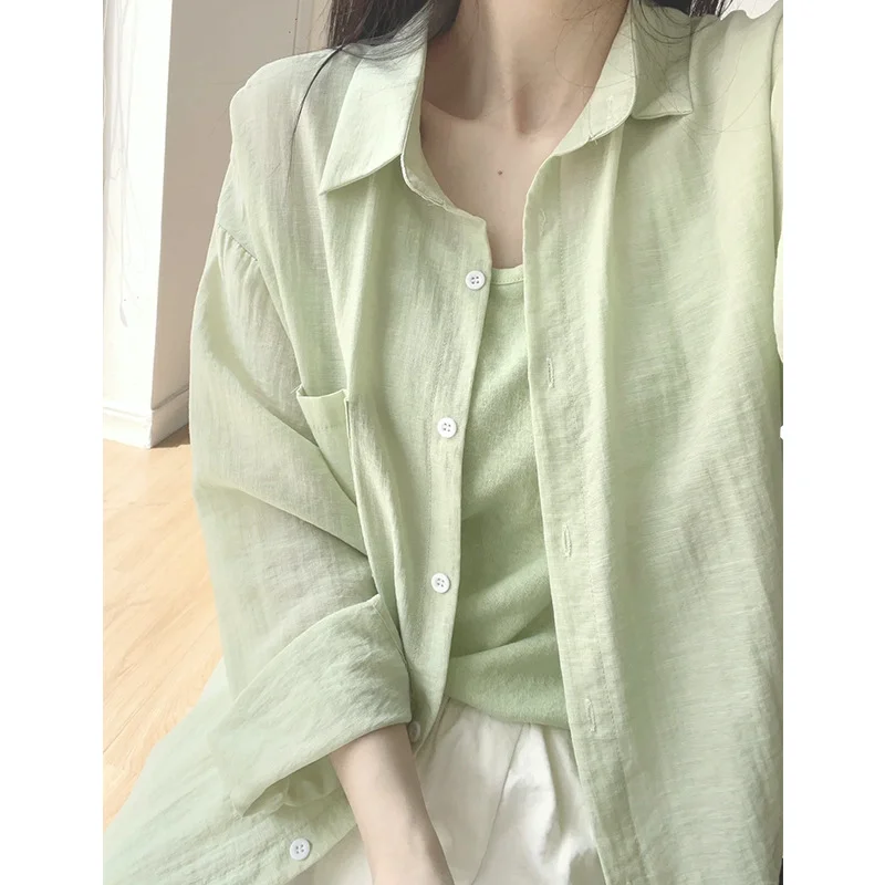 Uveng Uveng Apricot Thin Sunscreen Long-Sleeved Shirt Women's Summer Dress New Loose Thin Shirt Folded Coat