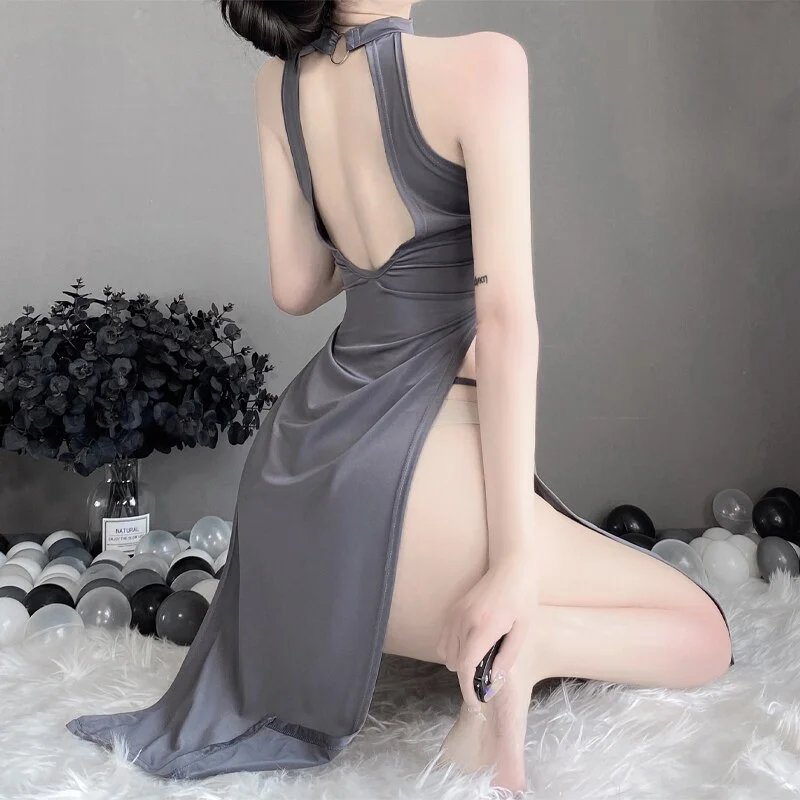 Billionm Women's Lingerie High Fork Cheongsam Pajamas Erotic High Slit Long Dress Backless Temptation Apparel Mini Qi Pao Sleepwear