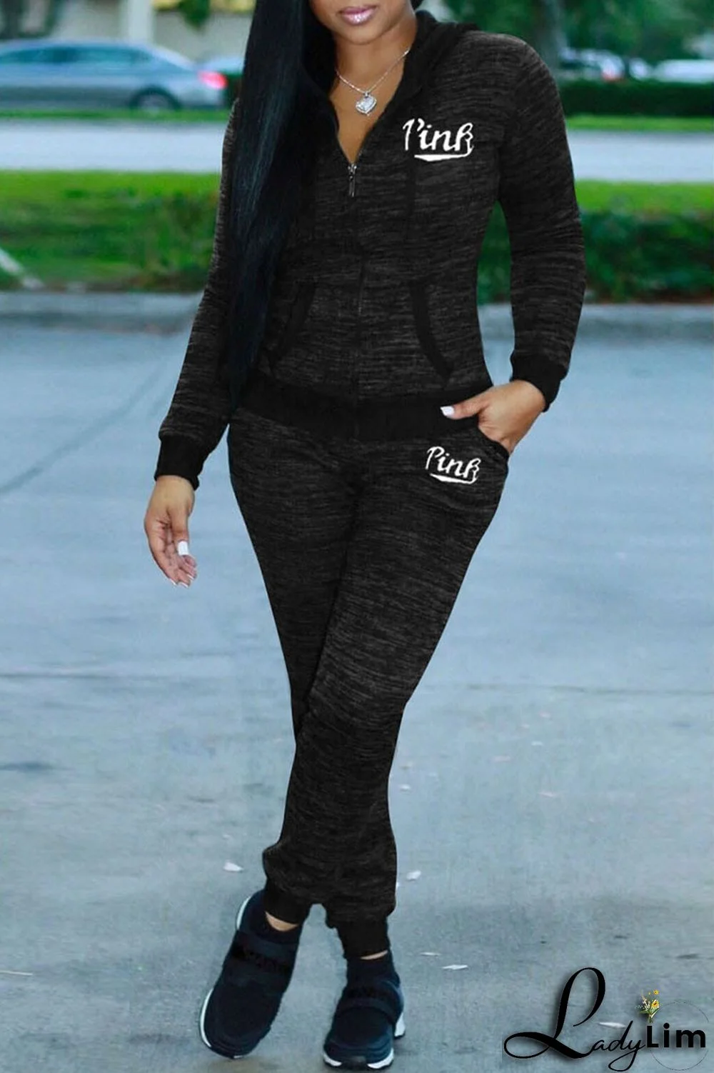 Grey Casual Sportswear Letter Print Patchwork Hooded Collar Long Sleeve Two Pieces