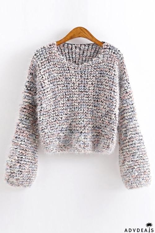 Fuzzy O Neck Long Sleeve Sweater