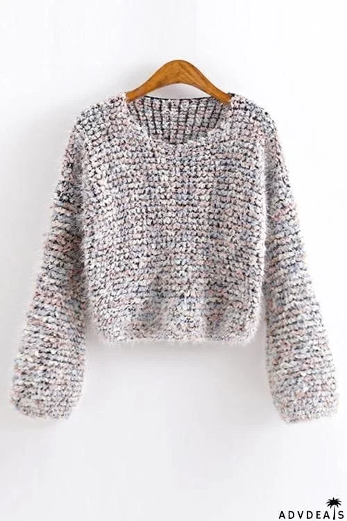 Fuzzy O Neck Long Sleeve Sweater