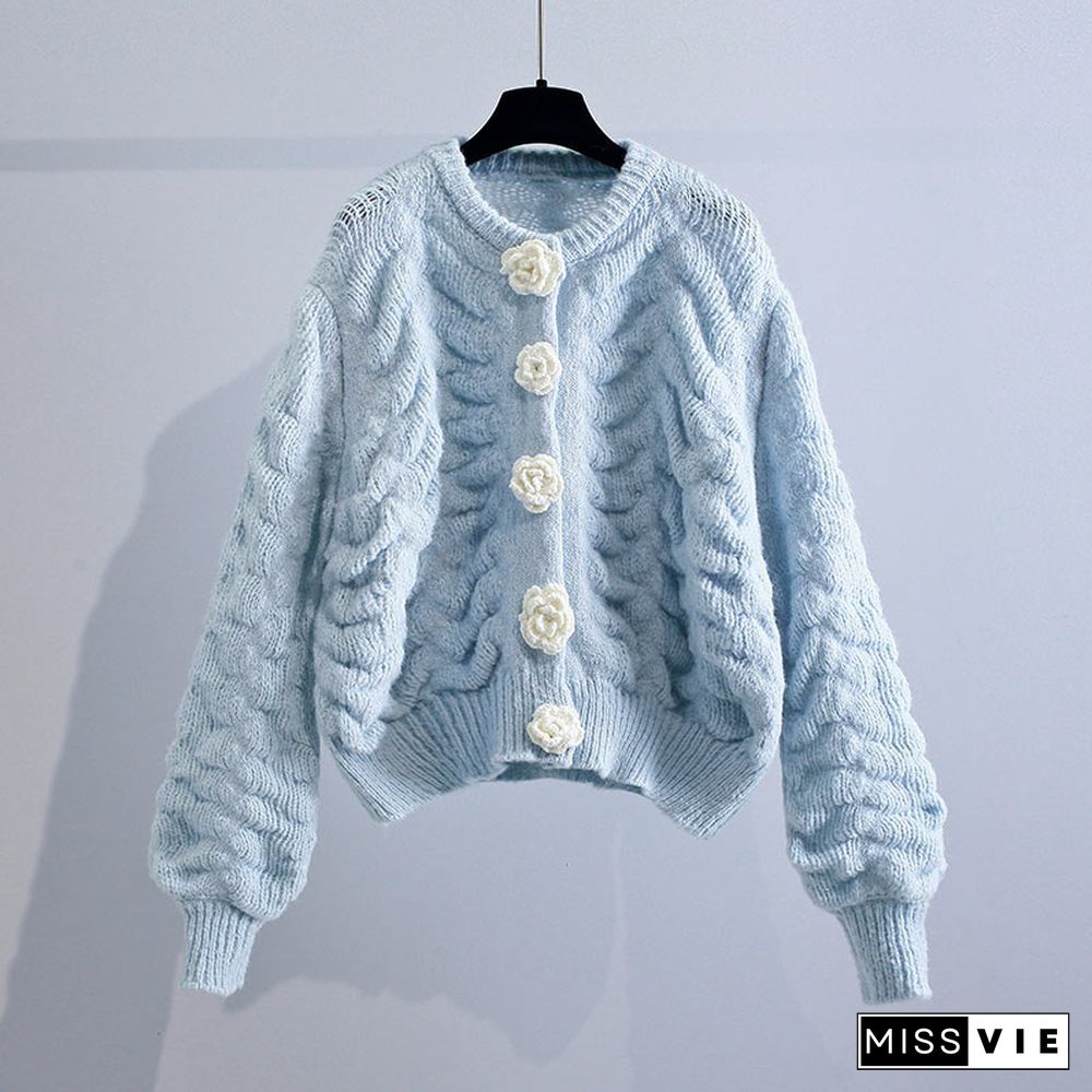 Fashion Flowers Cardigan Knitted Sweater