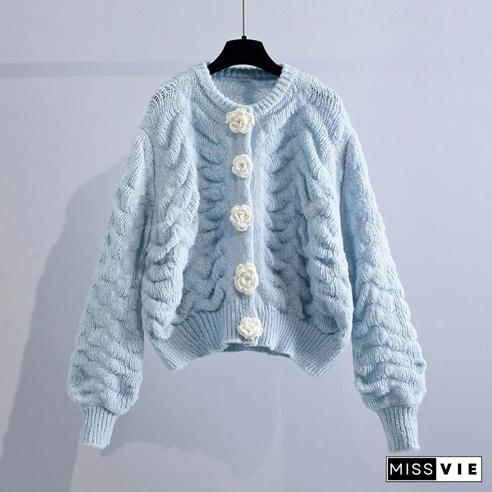 Fashion Flowers Cardigan Knitted Sweater