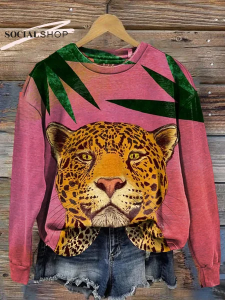 Women's Animal Tiger Texture Round Neck Long Sleeve Sweatshirt socialshop